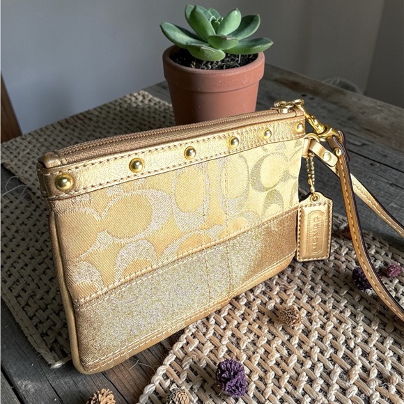 Coach Handbags - Coach Signature Stud Metallic Gold Lurex Wristlet ✨💛